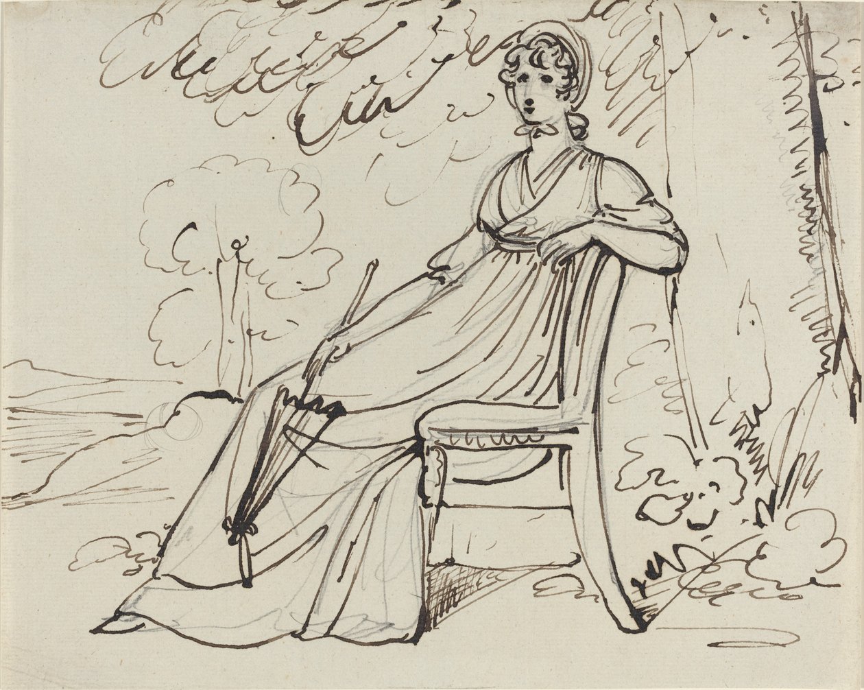 Şemsiyeyle Oturan Bayan by Samuel Woodforde