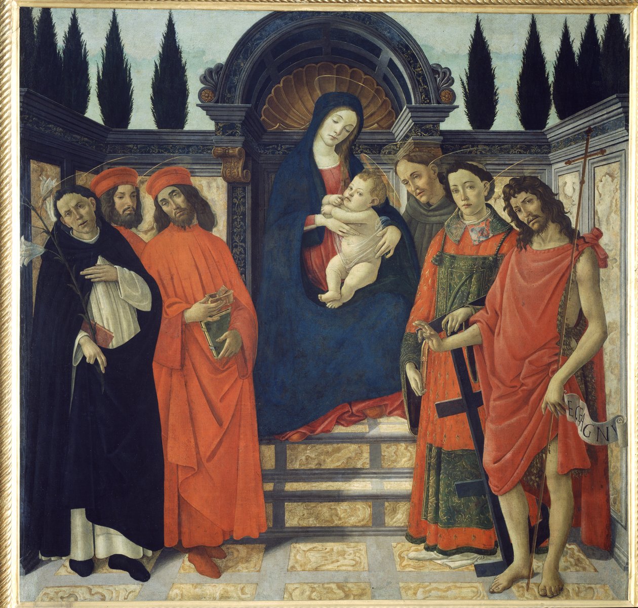 Vaftizci Yahya, Aziz Damian ve Aziz Cosmo ile Bakire ve Çocuk by Sandro Botticelli