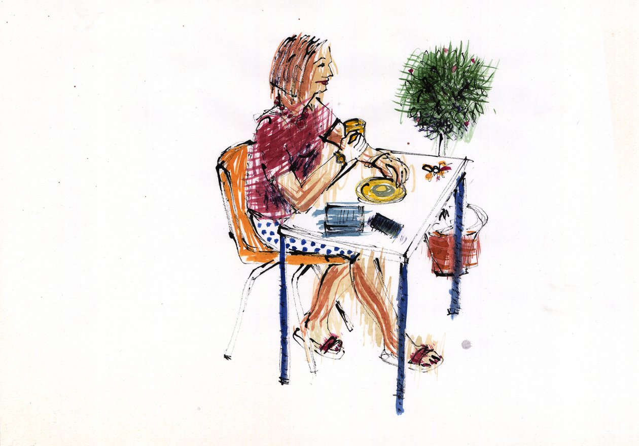 Kafe, 2009 (akrilik) by Sara Hayward