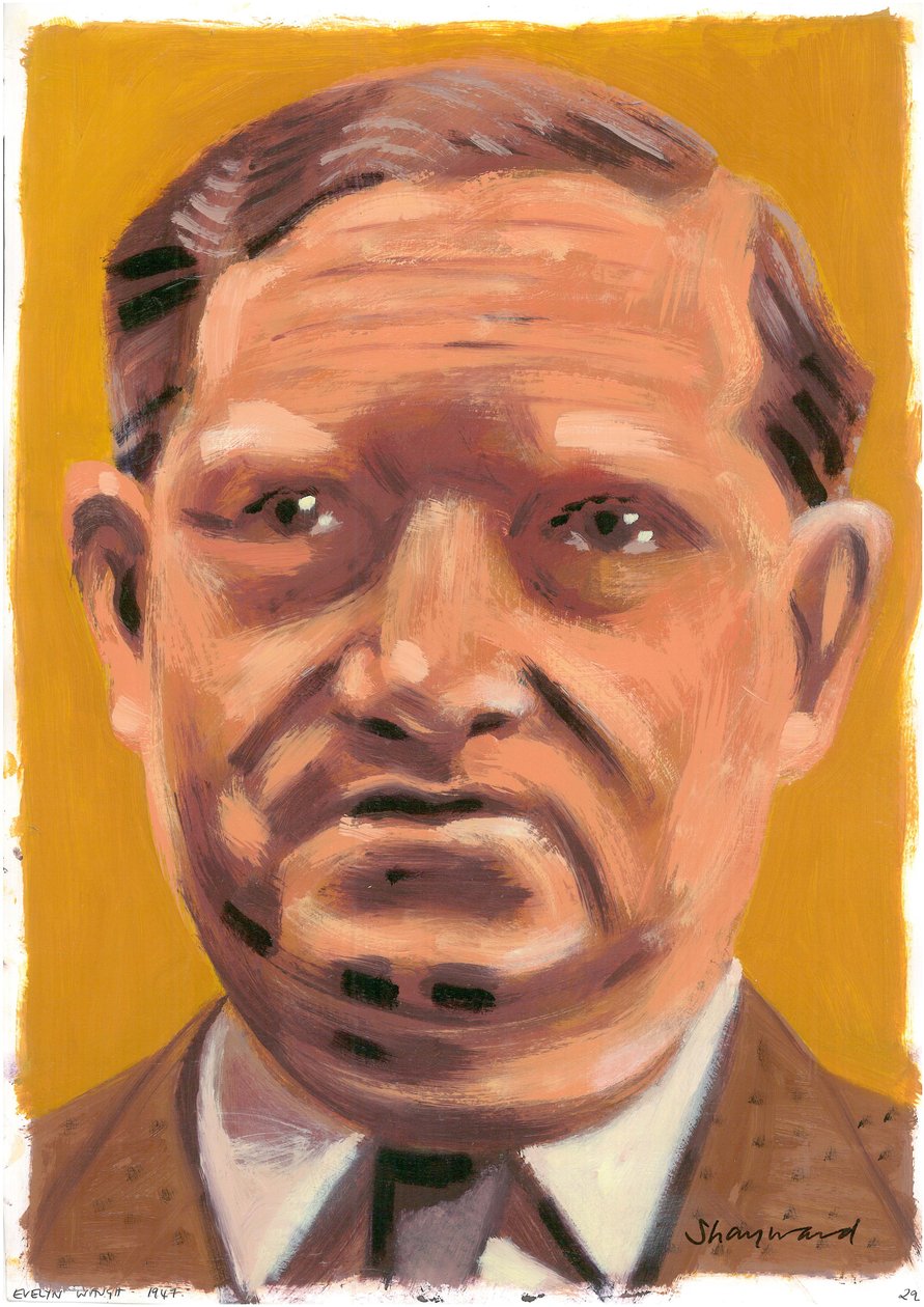 Evelyn Waugh, 2008 (kağıt üzerinde yağlı boya) by Sara Hayward