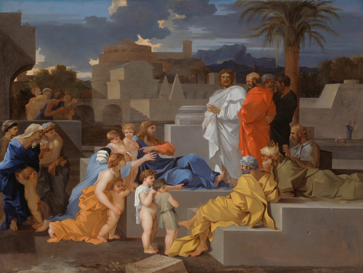 Çocukları Kabul Eden Mesih, c. 1655. by Sébastien Bourdon