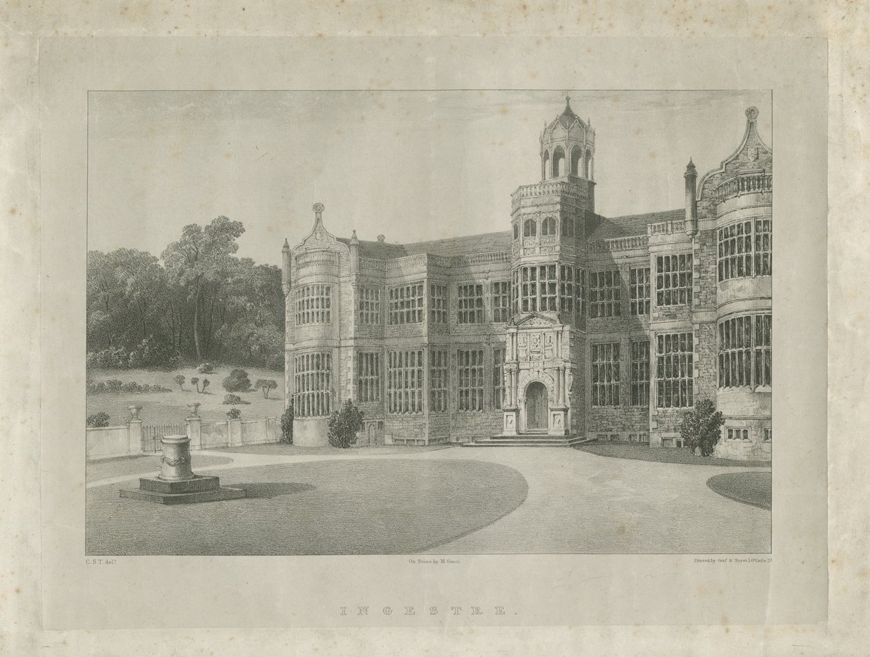 Ingestre Hall: litografi, nd [c 1840] (baskı) by School English