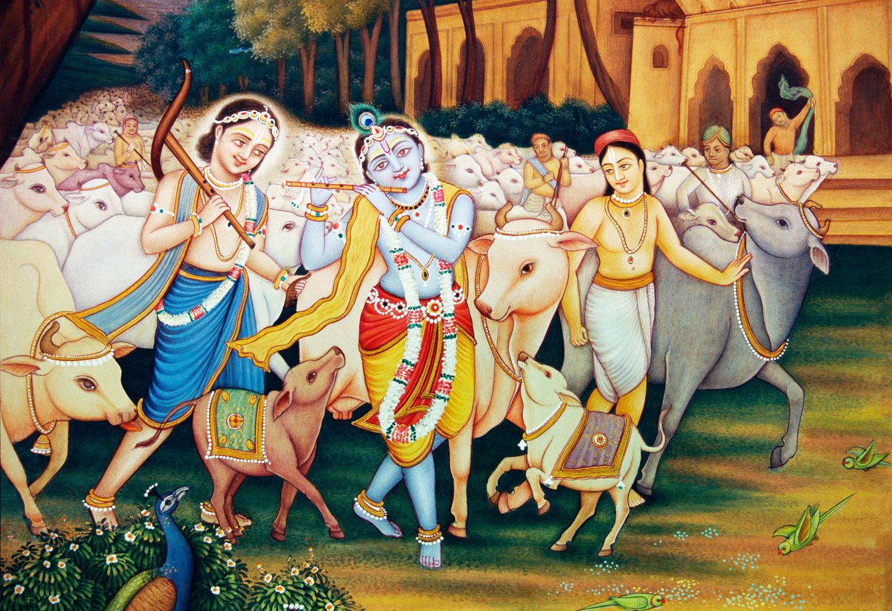 Gopal Minyatür Tablosuyla Krishna ve Balram by School Indian