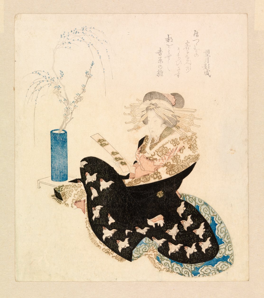 Tanzaku okuyan fahişe (renkli gravür) by School Japanese