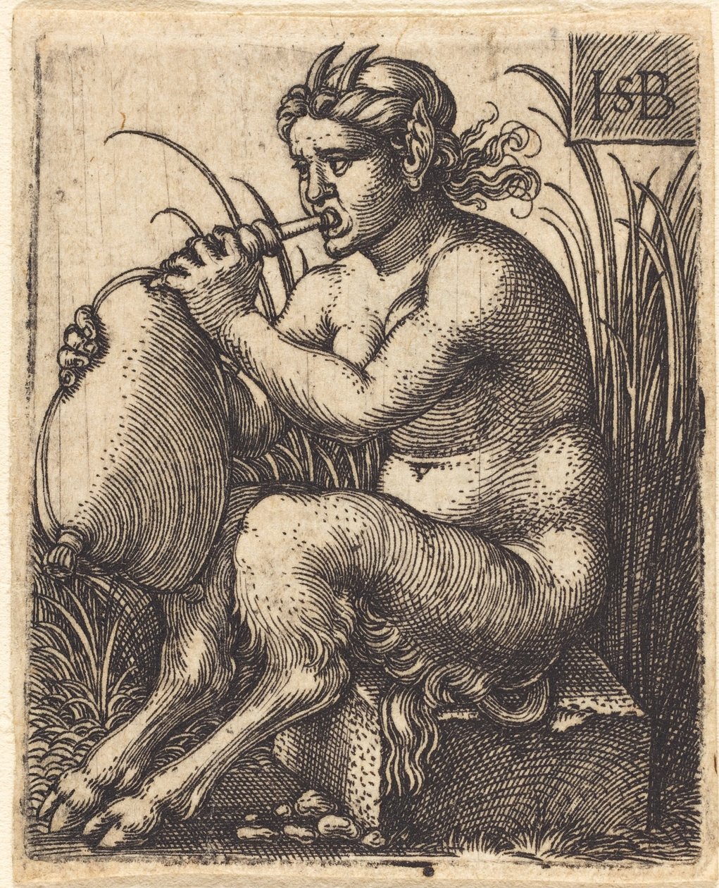 Gayda Oynayan Satyr Kadın by Sebald Beham