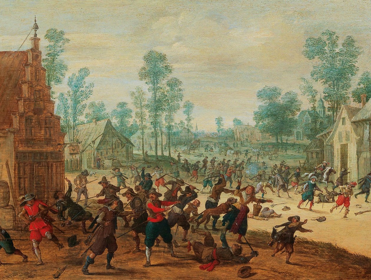 Bir köyde savaşan askerler, 1630 dolayları. by Sebastiaen Vrancx