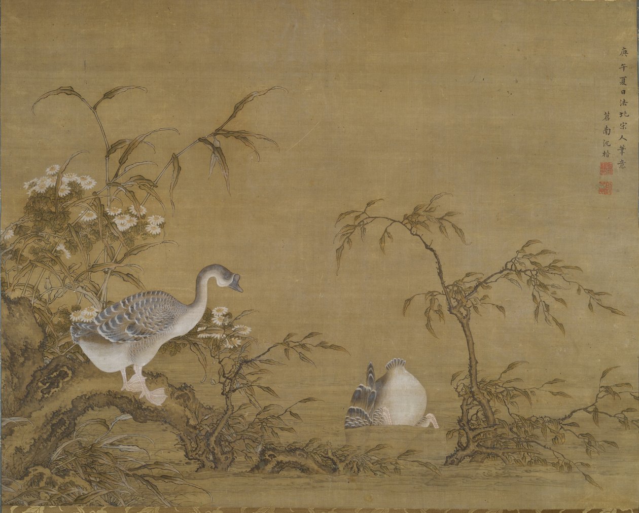 Nehir kıyısındaki kazlar, Qing hanedanı by Shen Kai