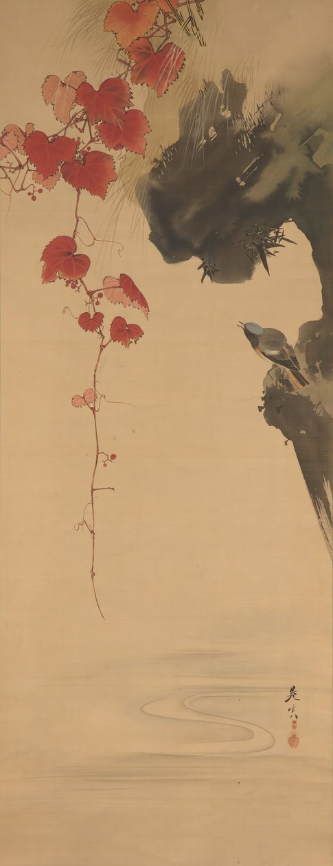 Yapraklar ve Kuş, 19. yüzyıl. by Shibata Zeshin