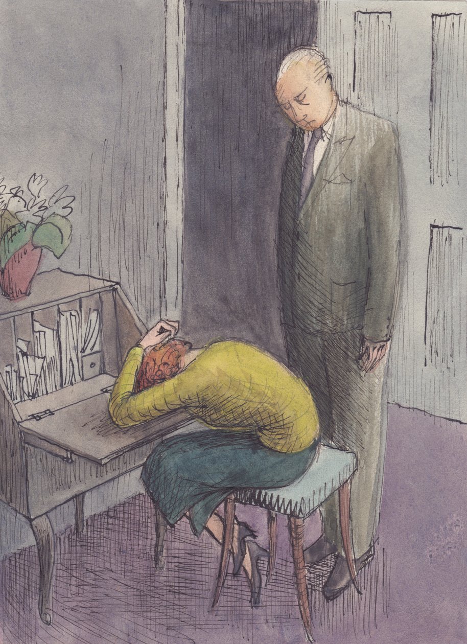 Korkunç kadının başında duran adam, 1952. by Shirley Markham