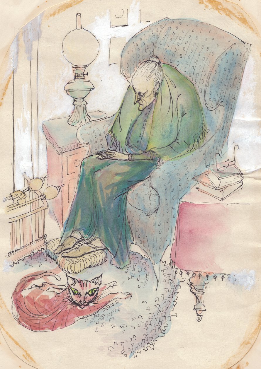 Yaşlı kadın ve kedi, 1951. by Shirley Markham
