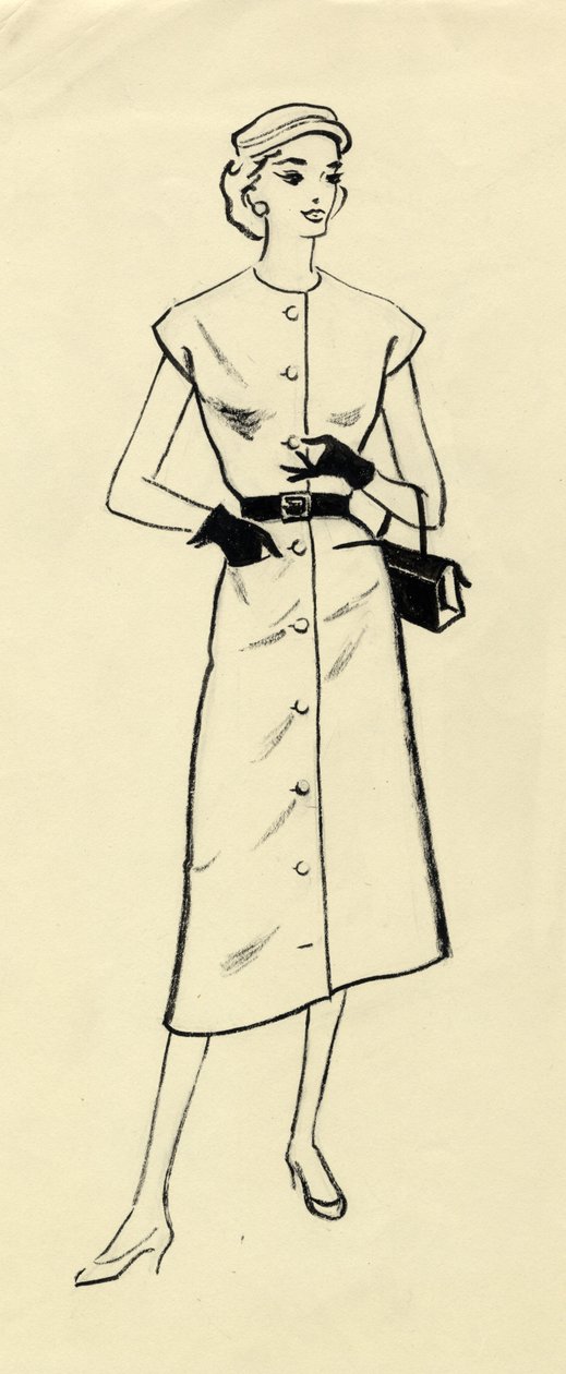 Kuşaklı elbiseli kadın, c1950. by Shirley Markham