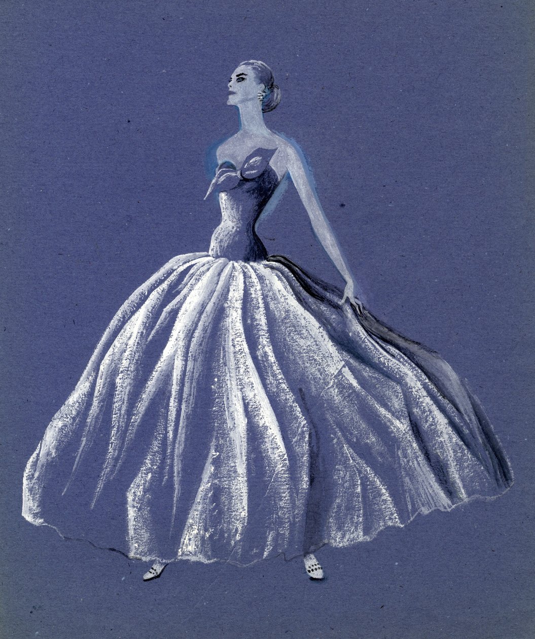 Askısız balo elbiseli kadın, c1952. by Shirley Markham