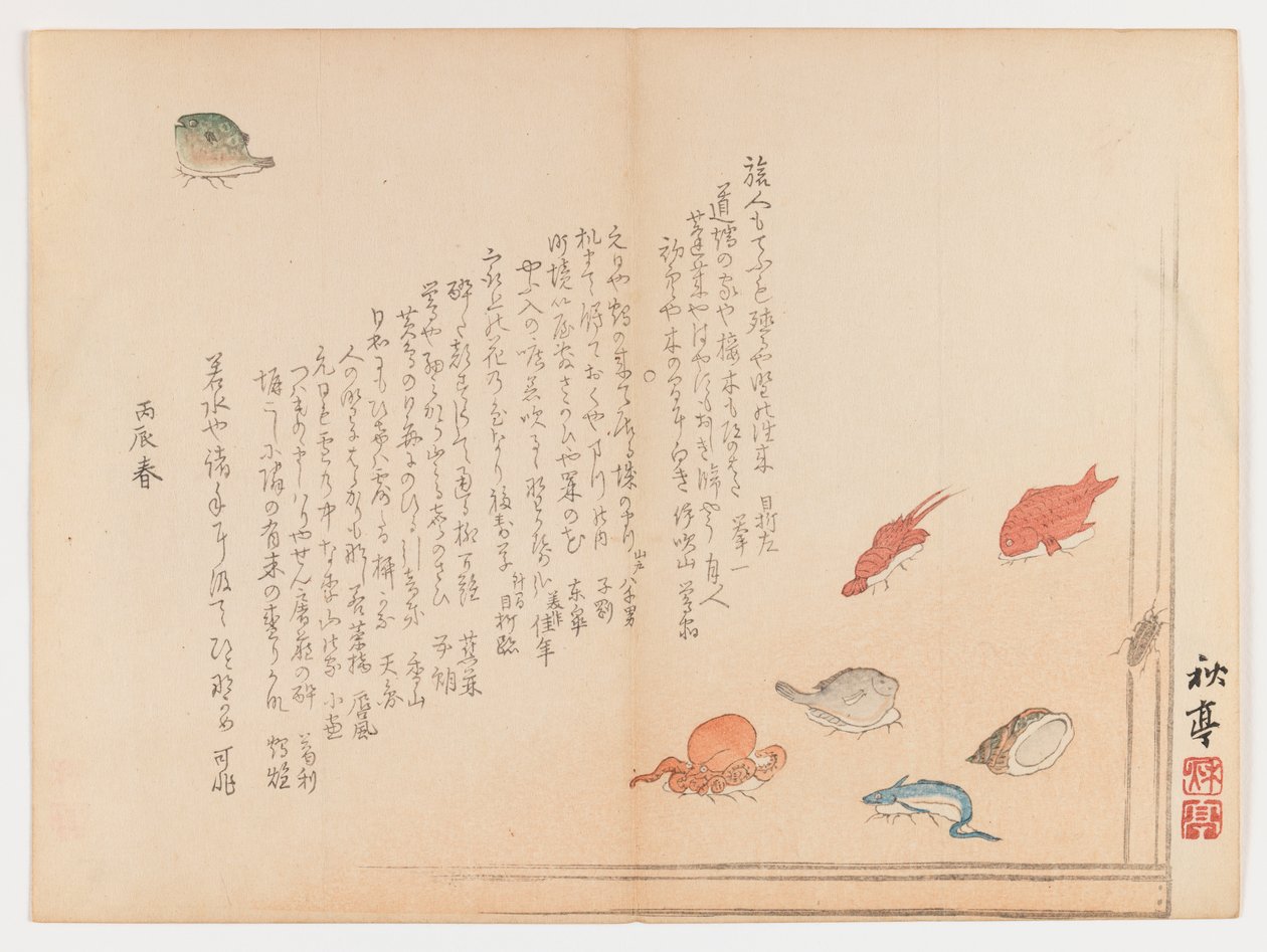 Çeşitli Balık, Bahar 1855 (tahta baskı, Chûban yoko-e formatı) by Shûtei Tanaka