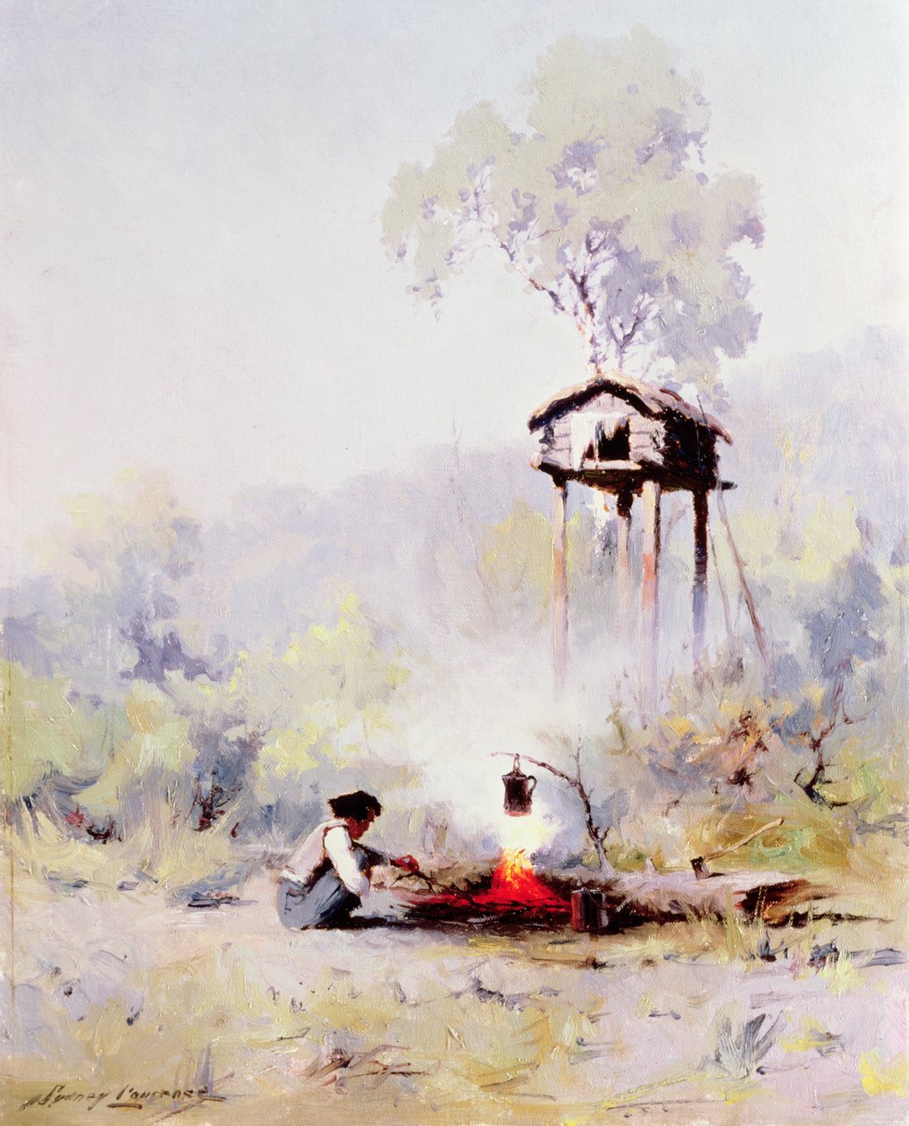 Kamp ateşi (tuval üzerine yağlı boya) by Sidney Laurence