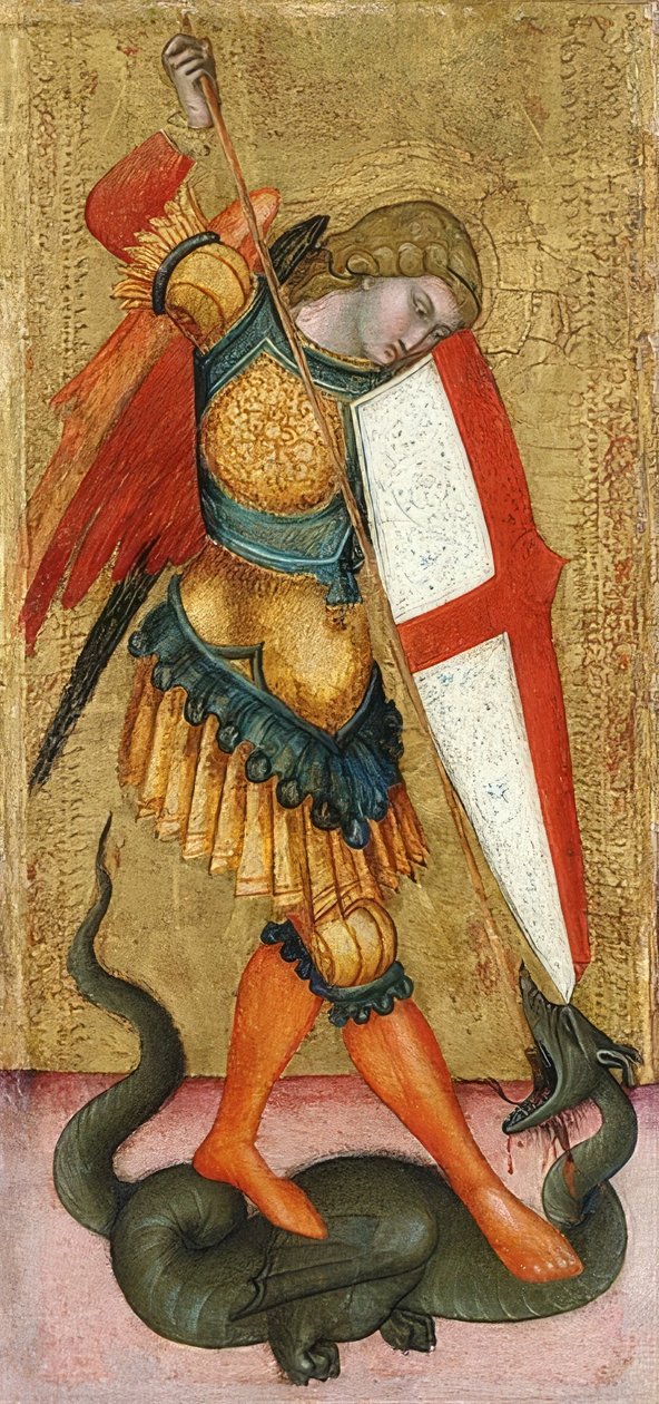 Başmelek Mikail ve Ejderha. 14. yüzyıl by Sienese School