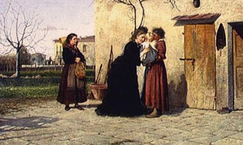 Küçük kızı ziyaret etmek (tuval üzerine yağlı boya) by Silvestro Lega