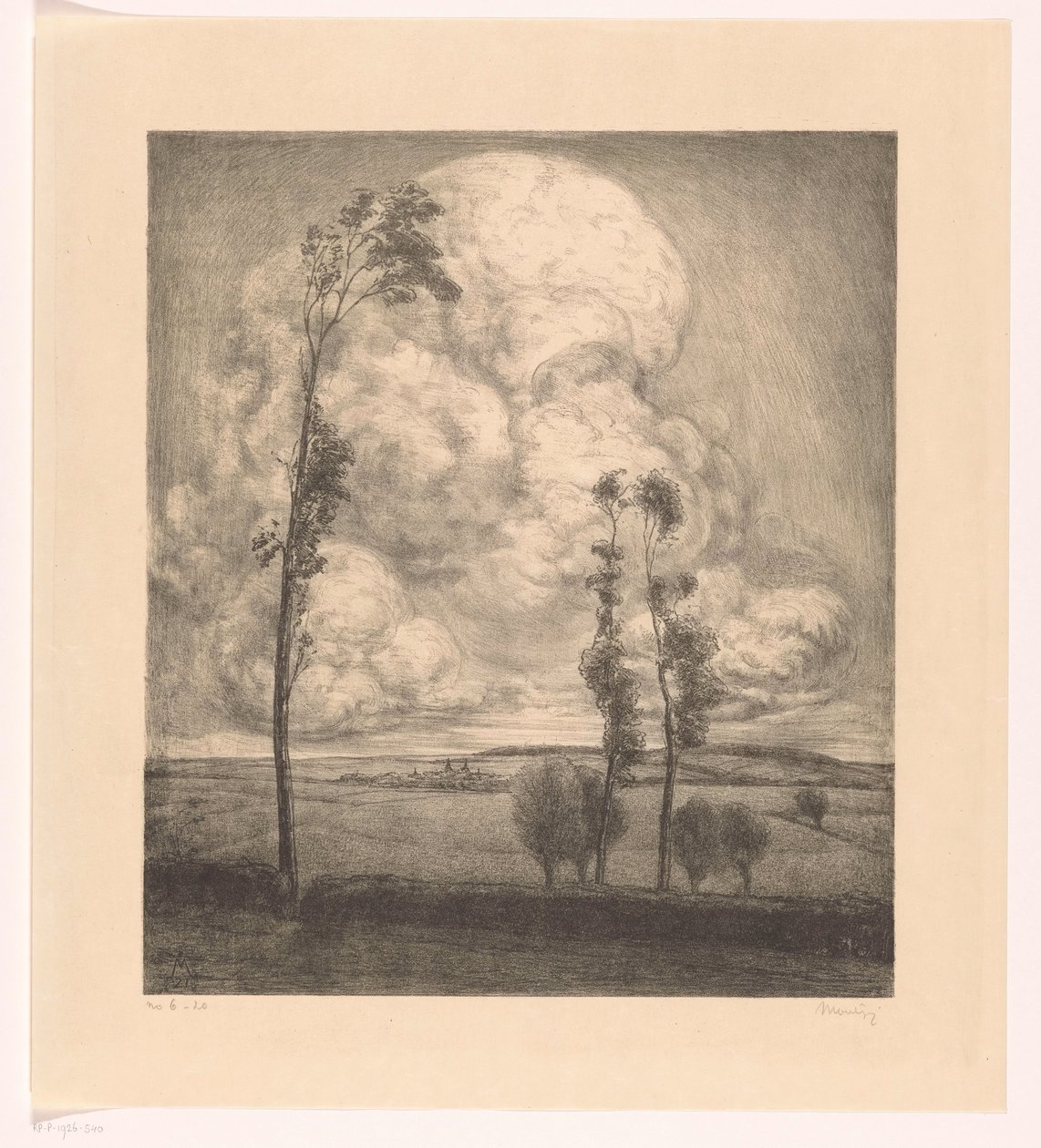 Yuvarlanan manzara üzerinde bulutlar by Simon Moulijn (signed by artist)