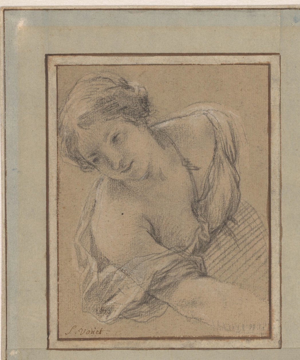 Eğlenen genç bir kadının çalışması by Simon Vouet