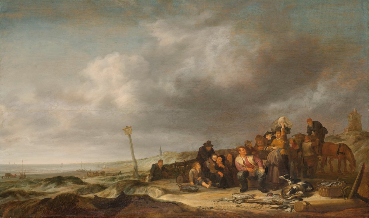 Balıkçılar ile Plaj by Simon de Vlieger (attributed to)