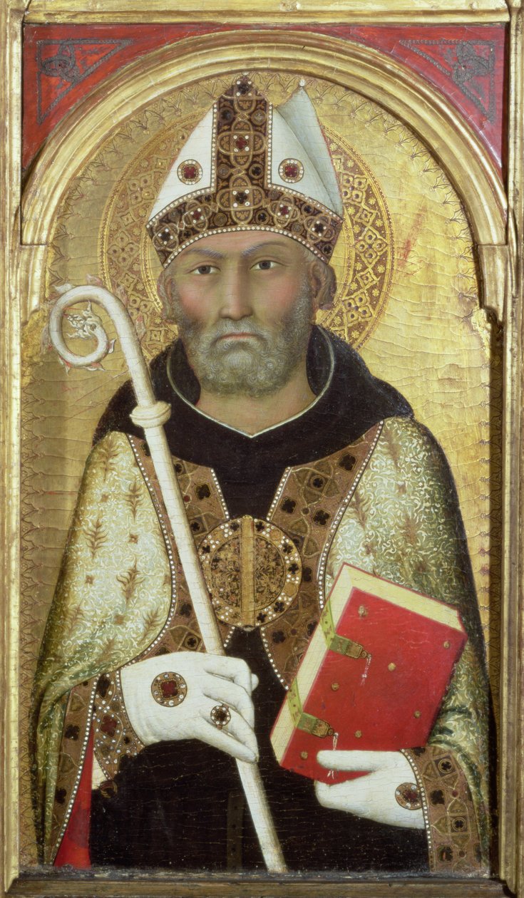 Aziz Augustine, c.1319 (panelde altın olan tempera) (58835 detayı) by Simone Martini