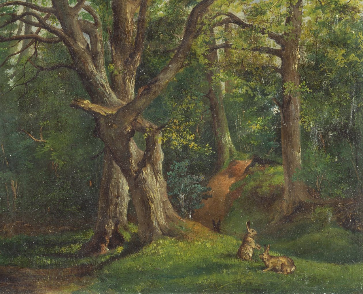Tavşanlar ile ormanlık sahne by Hubert von Herkomer