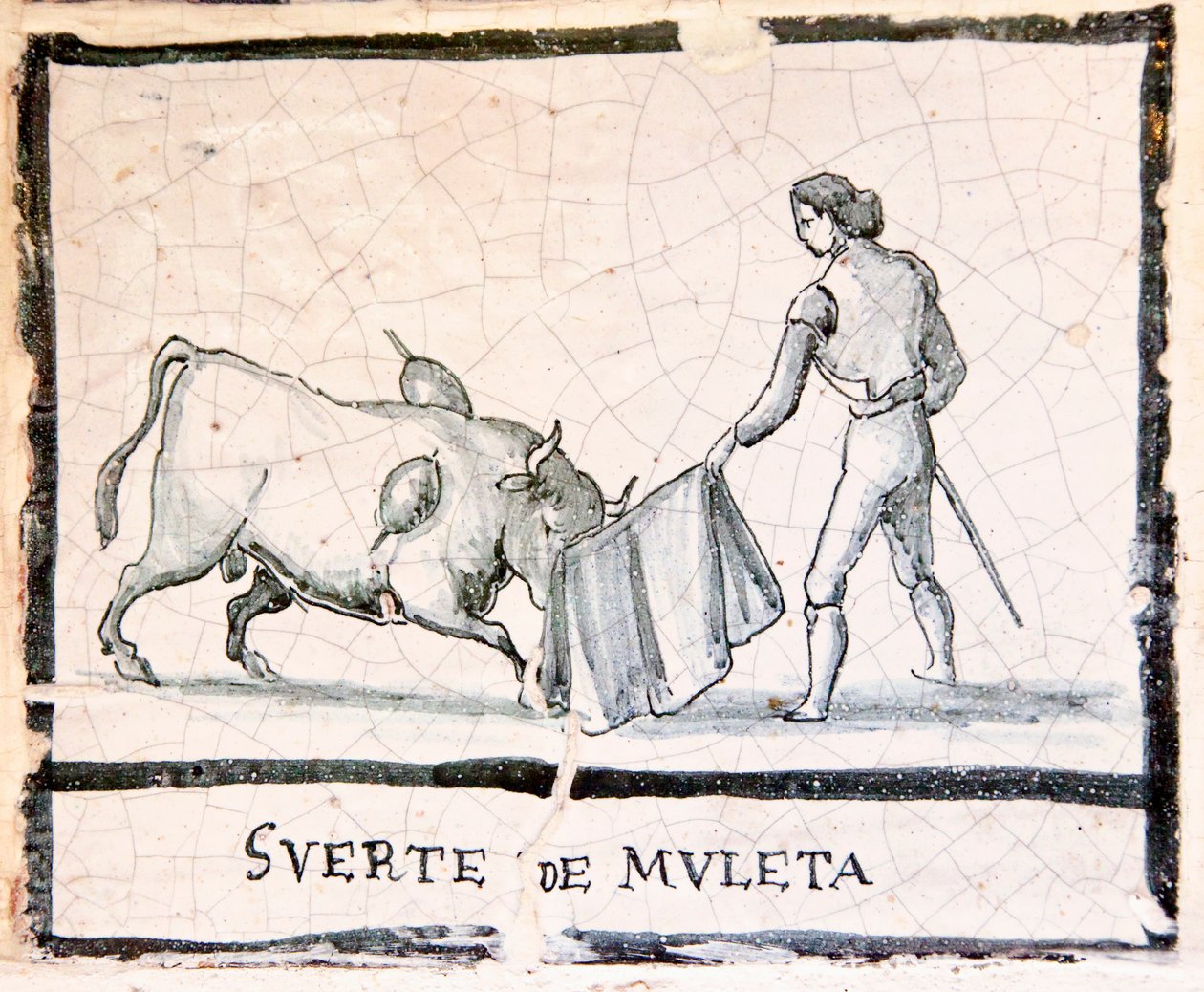 Antik bir kiremit üzerinde boğa güreşi sahnesi - Muleta Sahnesi (seramik) by Spanish School