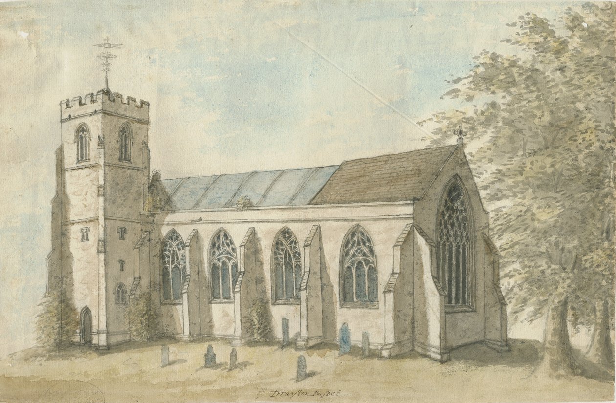 Drayton Bassett Kilisesi: sulu boya, nd[1762-1802] by Stebbing Shaw