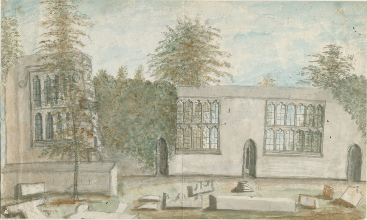 Tixall Hall: sulu boya, nd [1762-1802] by Stebbing Shaw