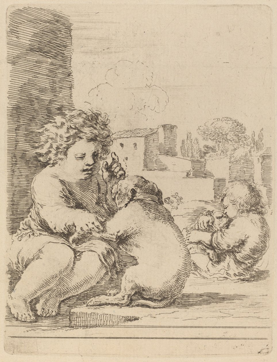 Köpekle Oynayan Çocuk. by Stefano della Bella