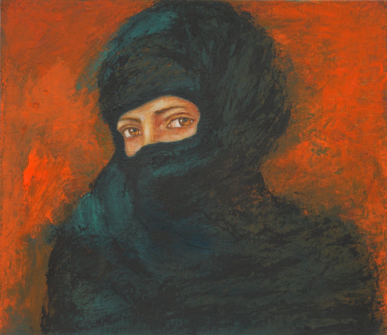 Siyah bir peçe- sıkıntılı zamanlar, 2011 (kağıt üzerine yağlı boya) by Stevie Taylor