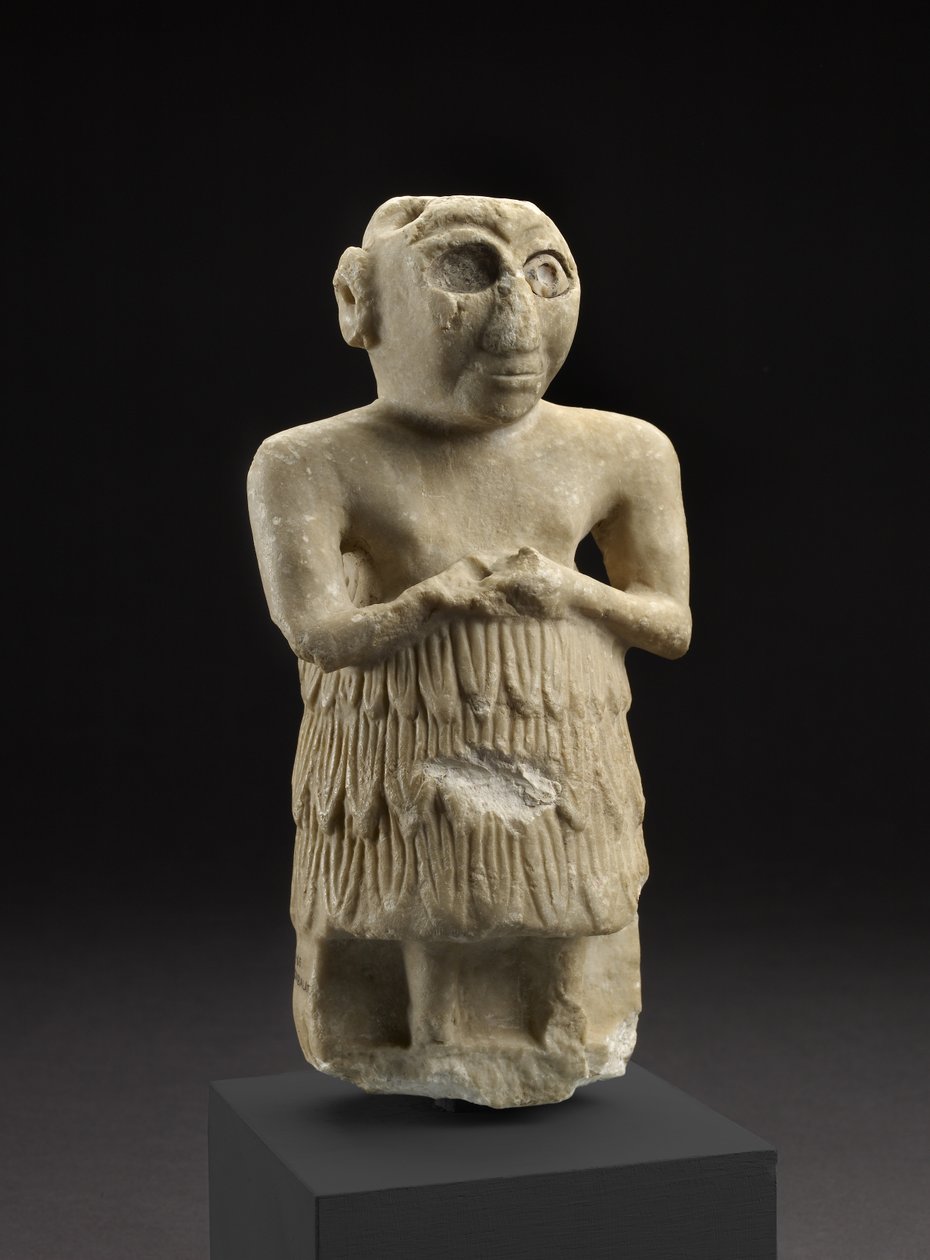 İbadet tavrındaki Sümerli bir adamın heykelciği, İstabalat, Irak (kireçtaşı) by Sumerian