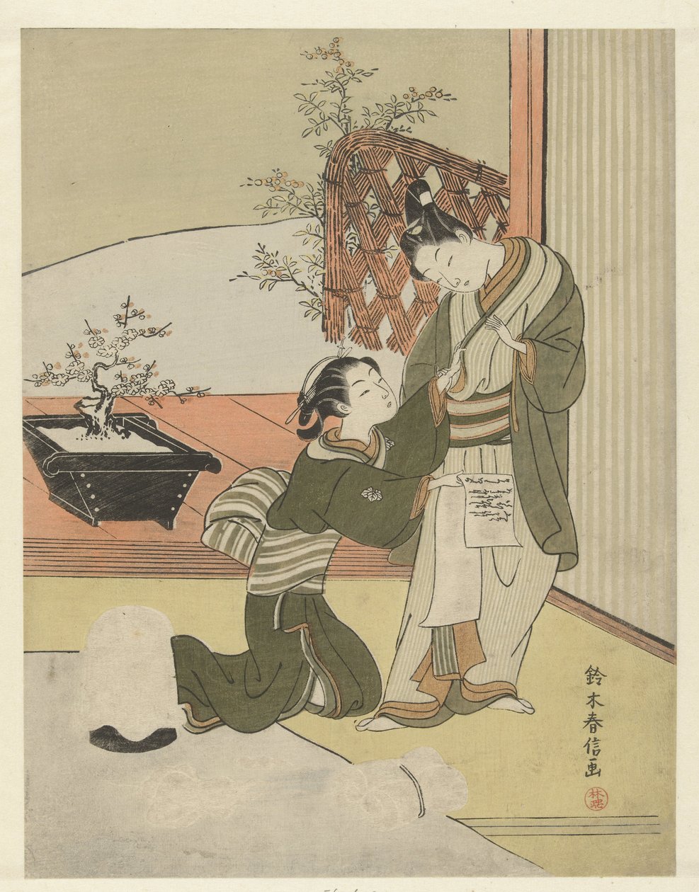 Mektup ile genç çift by Suzuki Harunobu