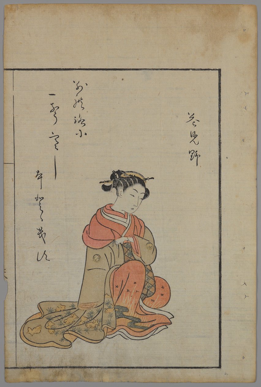 Seated Beauty (colour woodblock print) by Suzuki Harunobu