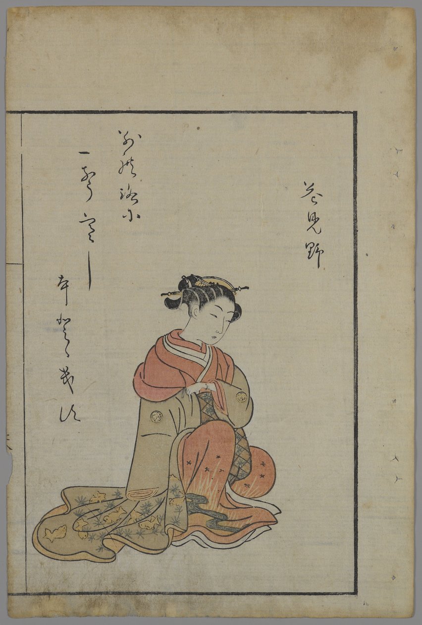 Oturan Güzel, Edo Dönemi (tahta blok renkli baskı) by Suzuki Harunobu
