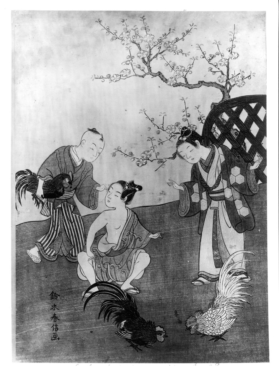 Horoz Dövüşü (tahta baskı) by Suzuki Harunobu