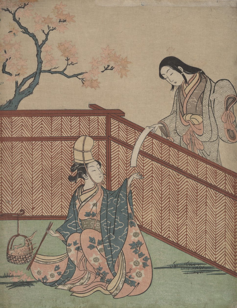 Akçaağaç Yaprağı Ateşiyle Aşkı Isıtmak. by Suzuki Harunobu