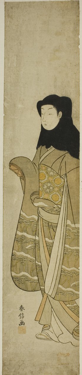 siyah başlık giyen kadın by Suzuki Harunobu