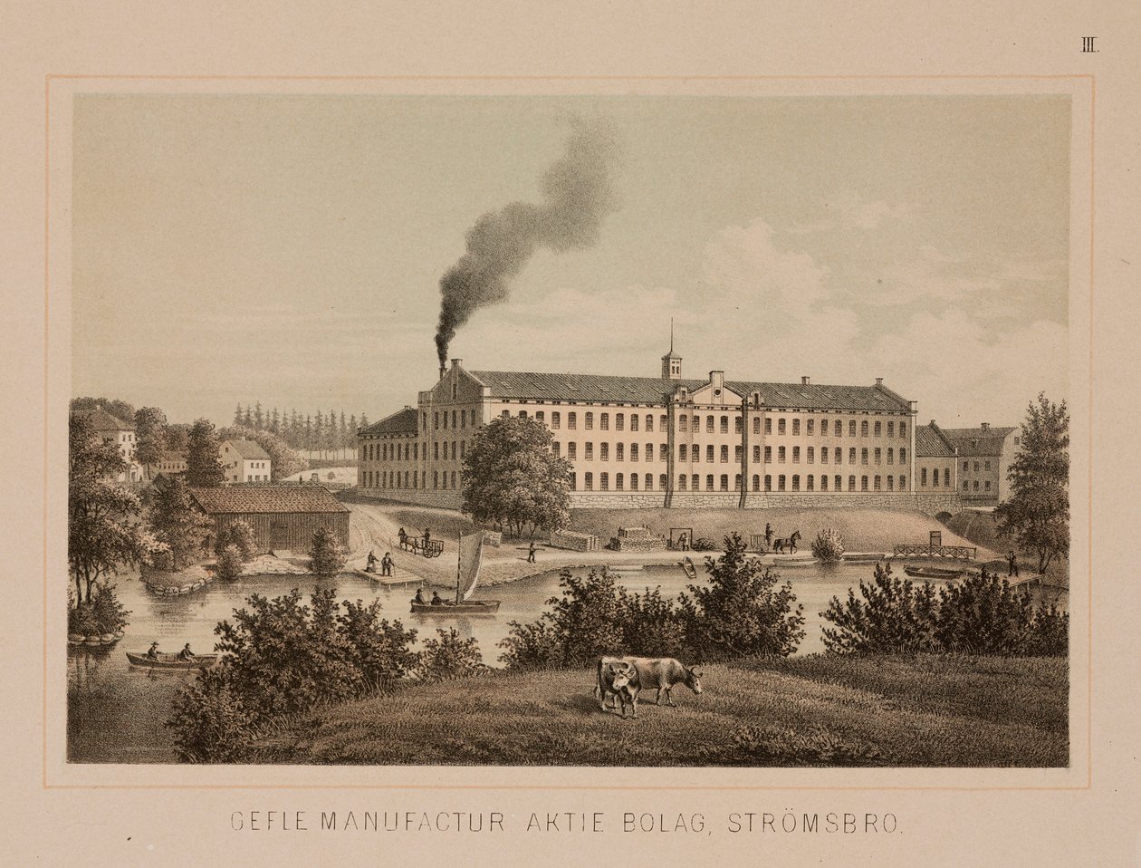 Pamuk fabrikası, Stromsbro, İsveç, c.1840 (renkli taş) by Swedish School