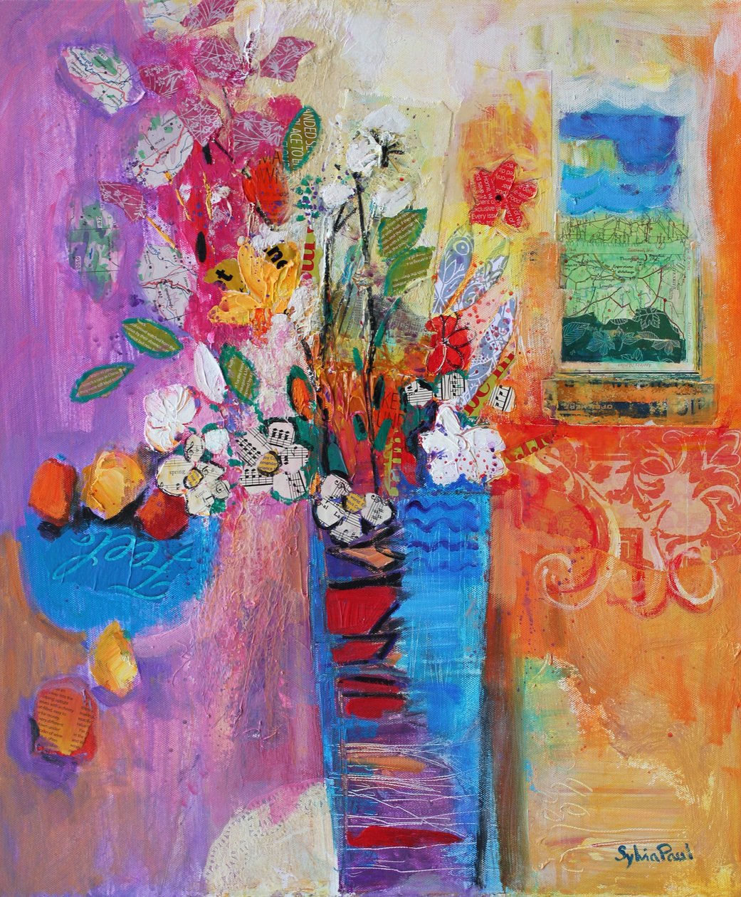 Dışarıyı İçeri Getir, 2014, akrilik kağıt kolaj by Sylvia Paul