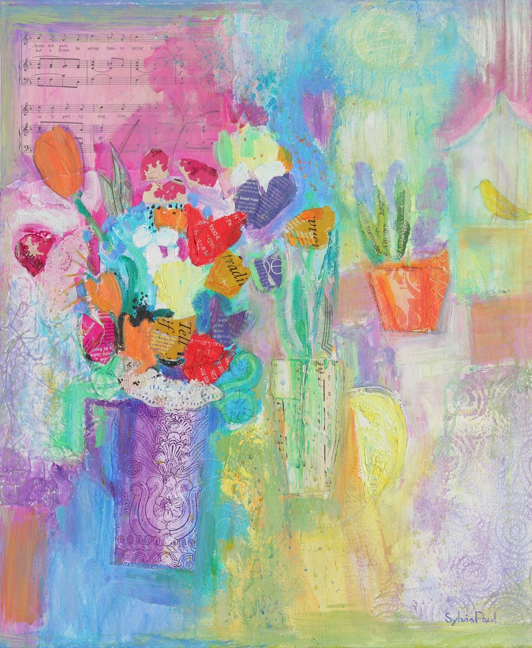 That Springtime Feeling 2014, akrilik kağıt kolaj by Sylvia Paul