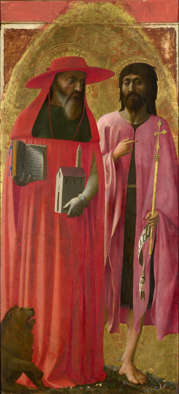 Aziz Jerome ve Vaftizci Yahya, c.1428-29 (kavak üzerine yumurta ılıması) by Tommaso Masaccio