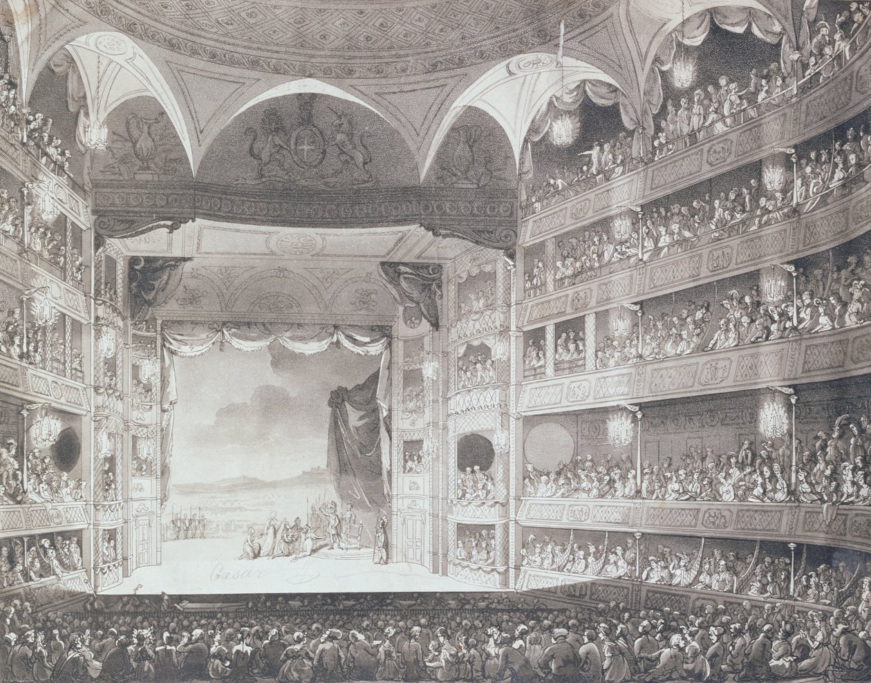 Drury Lane Tiyatrosu'nun içi, Londra, 1808 (aquatint) by Pugin and Rowlandson