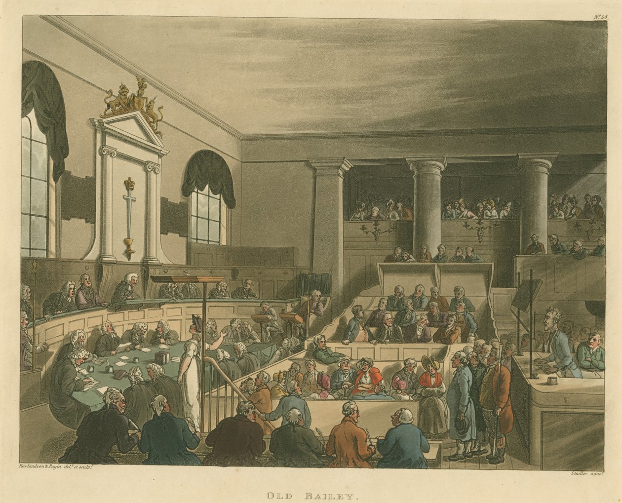 Eski Bailey, 1809 (aquatint) by Pugin and Rowlandson