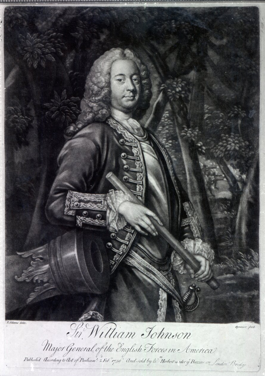 Sir William Johnson, Charles Spooner tarafından oyulmuş, 1756 (mezzotint) by T. Adams