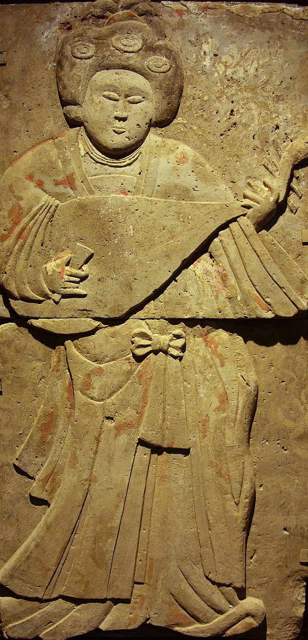 Bir müzisyeni tasvir eden stel (pişmiş toprak) by Tang Dynasty Chinese School