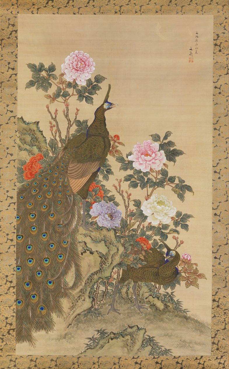 Tavus Kuşları ve Şakayıklar, 1820. by Tani Buncho