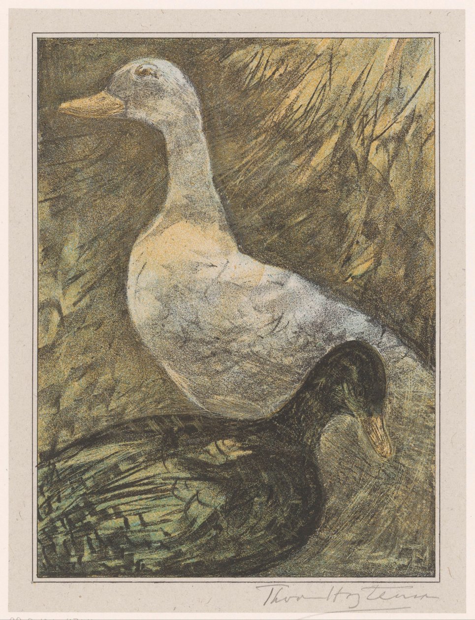 iki ayakta ördek by Theo van Hoytema (signed by artist)
