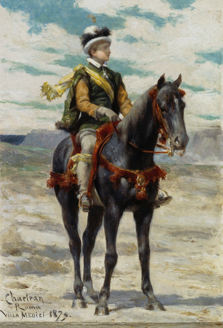 At sırtında genç adam by Theobald Chartran