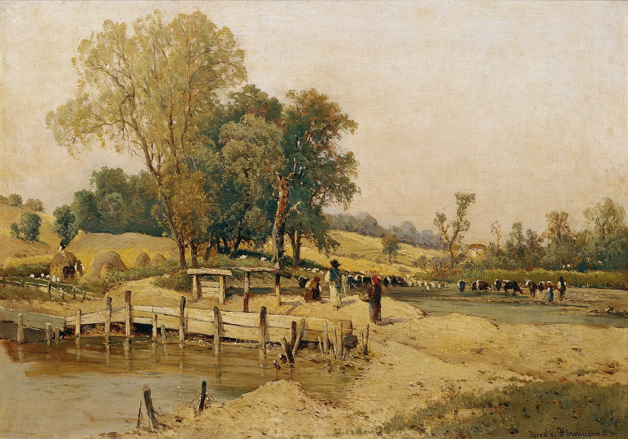 Sığır oluğu ile Macar manzara by Theodor von Hormann
