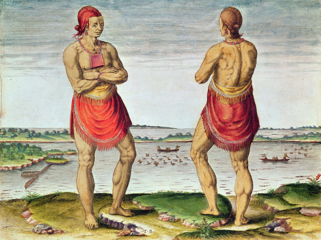 Admiranta Narratio..., Chief Roanoack (sayfa 57, levha 7), 1585-1588 (renkli gravür) by Theodore de Bry